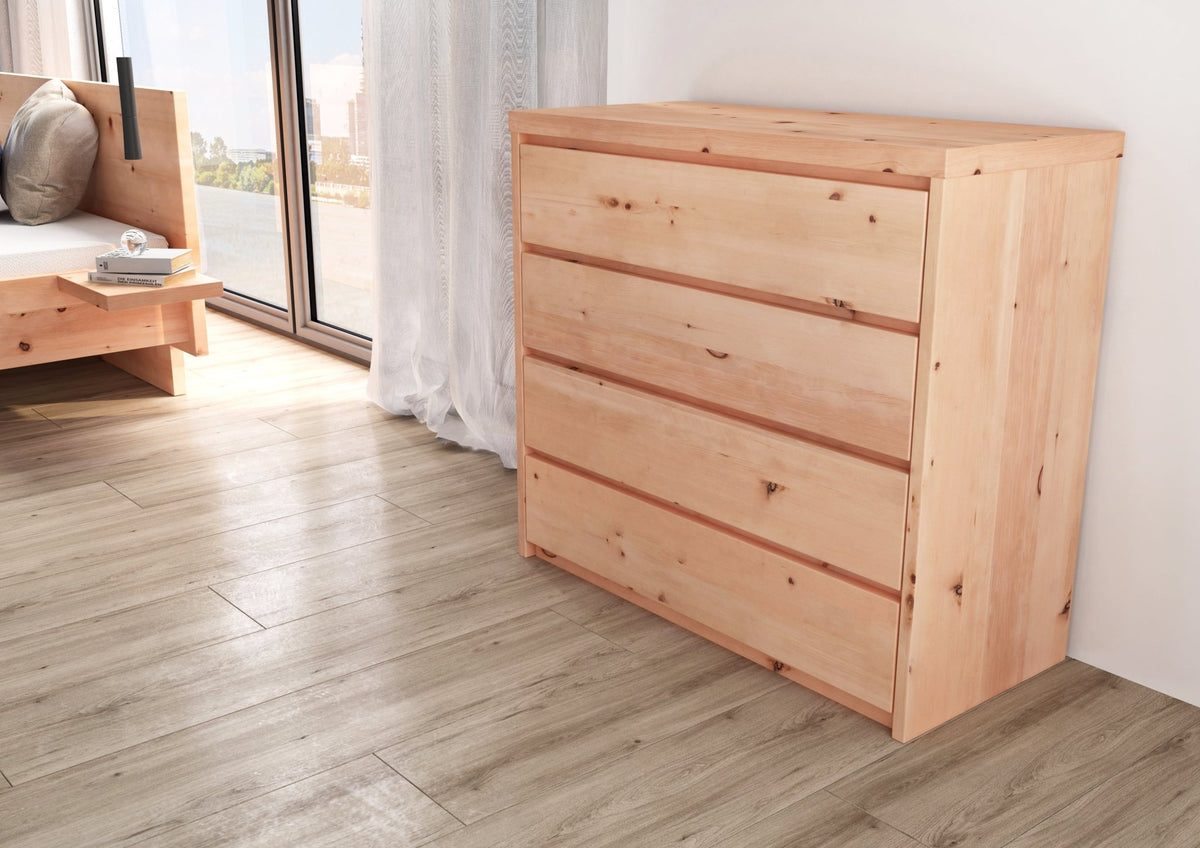 Zirbenkommode Villach mit 4 Schubladen, 100cm breit