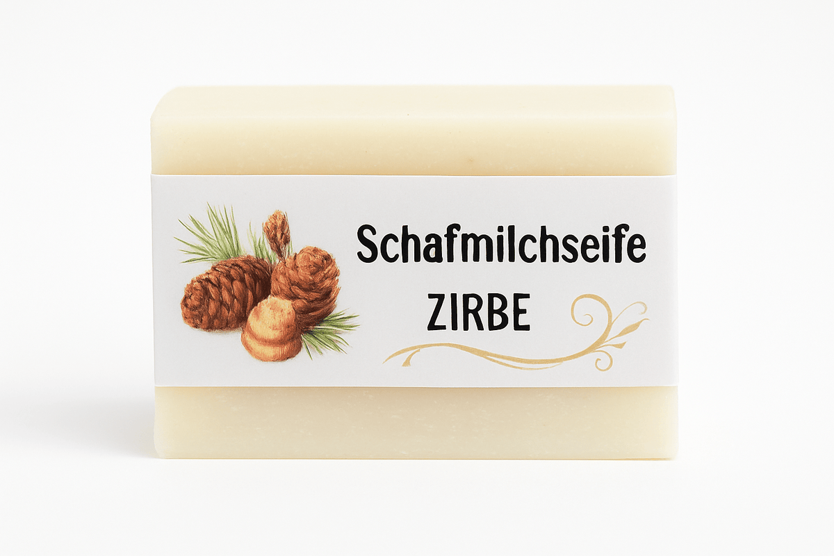 Schafmilchseife Zirbe mit natürlichem Zirbenöl – pflegende Handseife handgemacht in Österreich